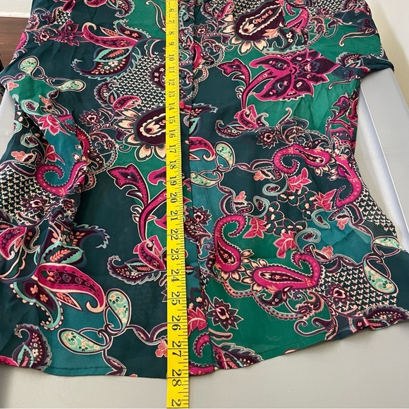 SUNCOO XL Paisley Ruffle Button Up Dress Blouse Green Pink Career Casual Office - Picture 11 of 12